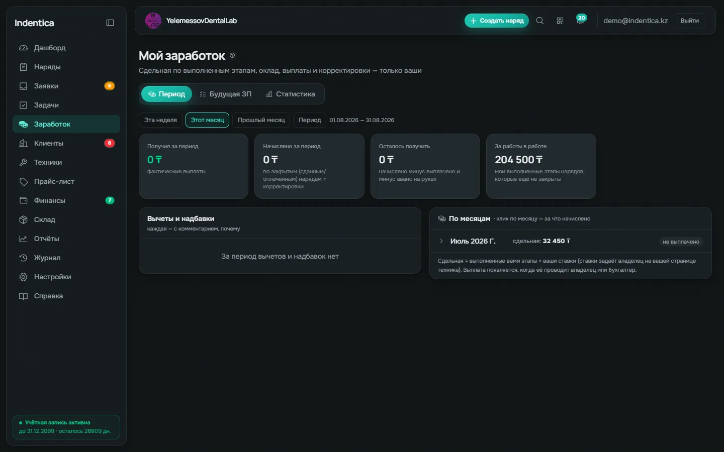 Раздел «Мой заработок» в Indentica: сдельная по этапам, начисления и выплаты